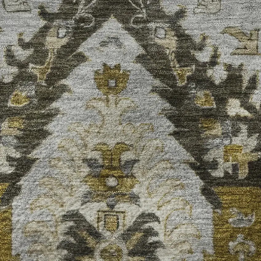 Brown And Gray Ikat Washable Area Rug With UV Protection Photo 8