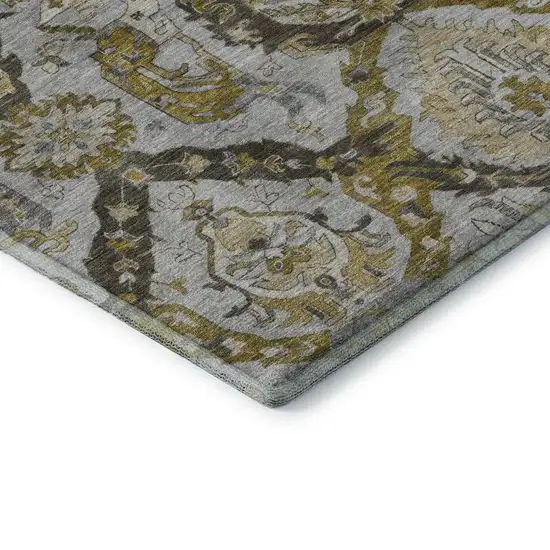 Brown And Gray Ikat Washable Area Rug With UV Protection Photo 8