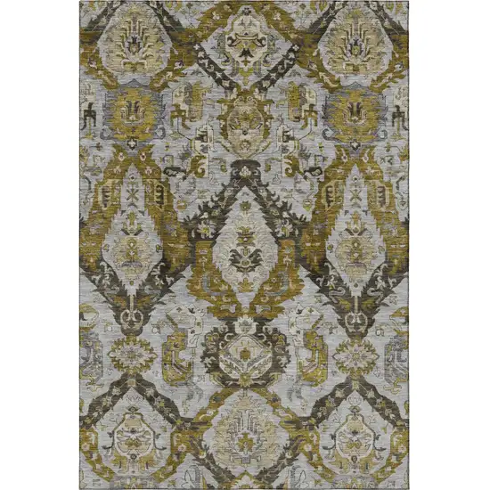 Brown And Gray Ikat Washable Area Rug With UV Protection Photo 4