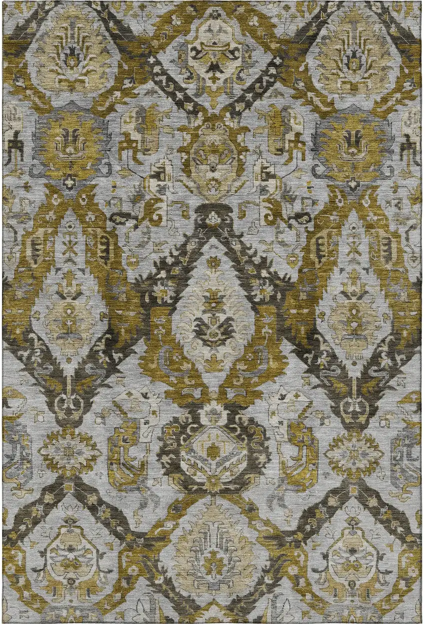 Brown And Gray Ikat Washable Area Rug With UV Protection Photo 4