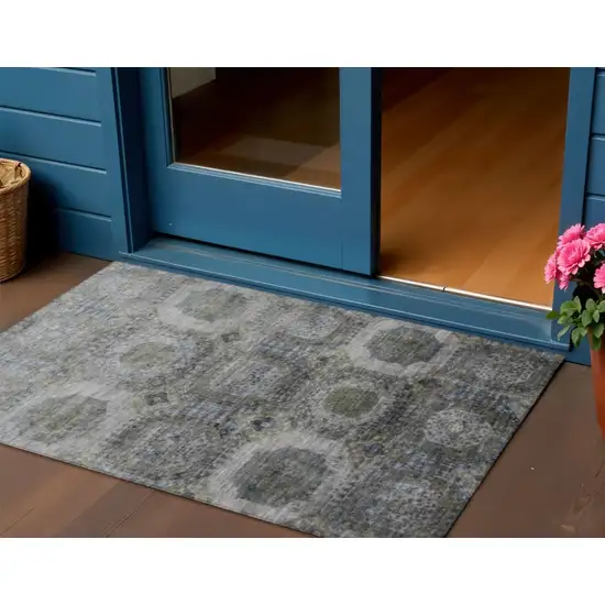 Brown And Gray Medallion Washable Indoor Outdoor Area Rug Photo 2