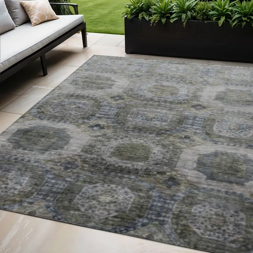 Brown And Gray Medallion Washable Indoor Outdoor Area Rug Photo 2