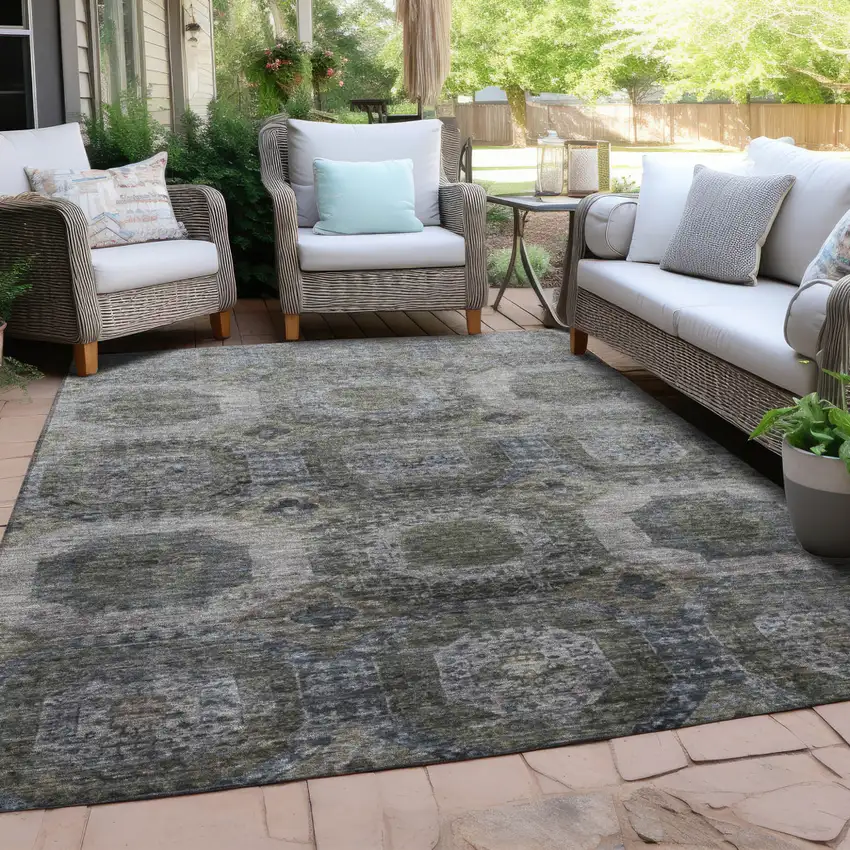 Brown And Gray Medallion Washable Indoor Outdoor Area Rug Photo 5