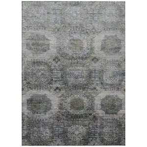 Photo of Brown And Gray Medallion Washable Indoor Outdoor Area Rug