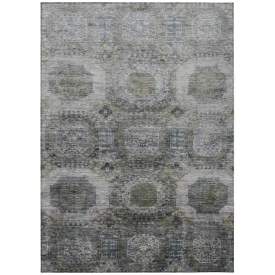 Brown And Gray Medallion Washable Indoor Outdoor Area Rug Photo 1
