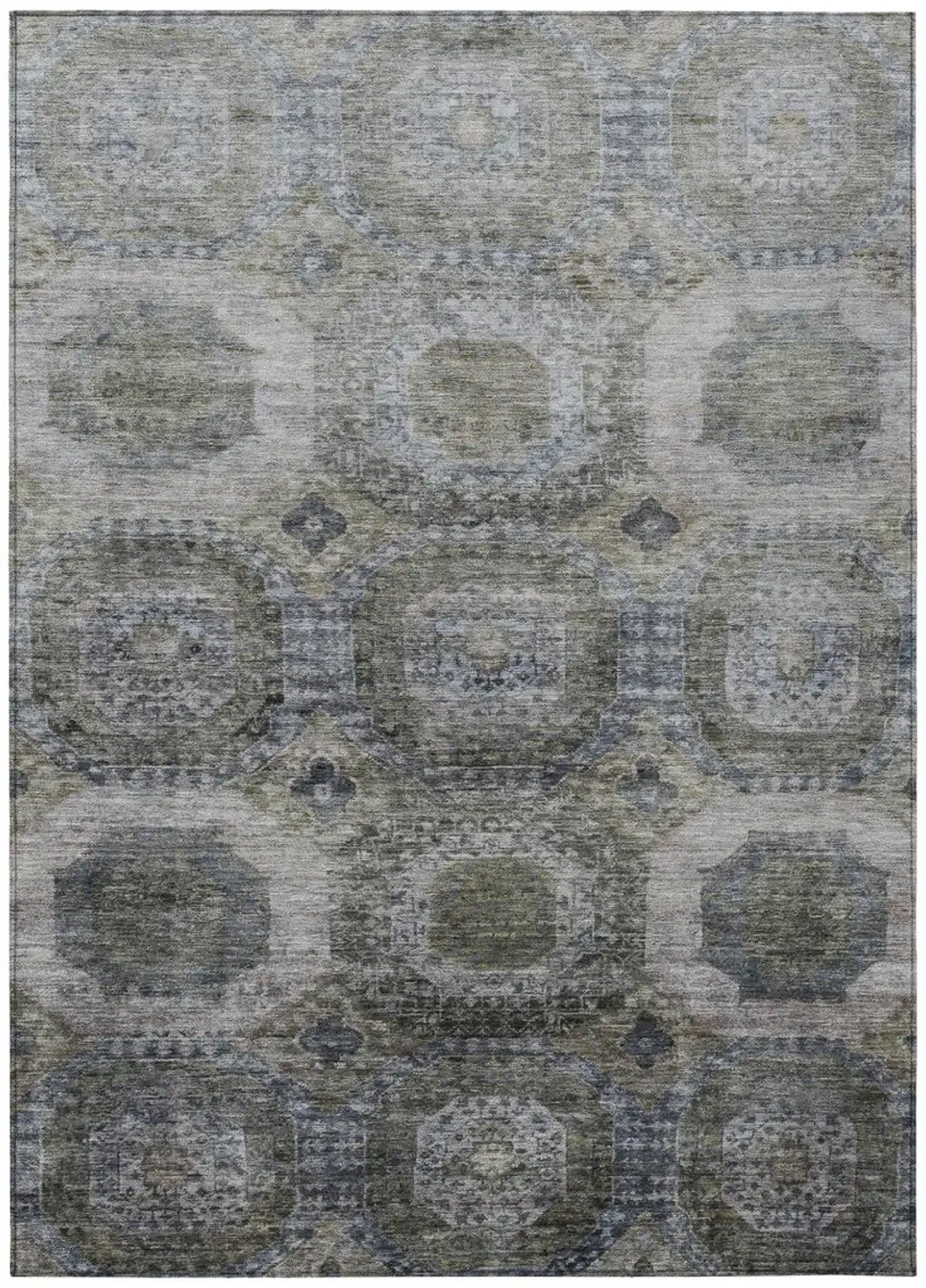 Brown And Gray Medallion Washable Indoor Outdoor Area Rug Photo 1