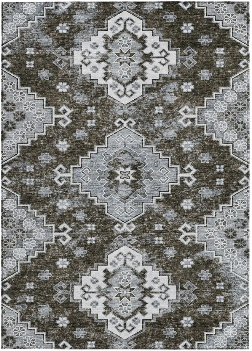 Brown And Gray Medallion Washable Indoor Outdoor Area Rug Photo 8