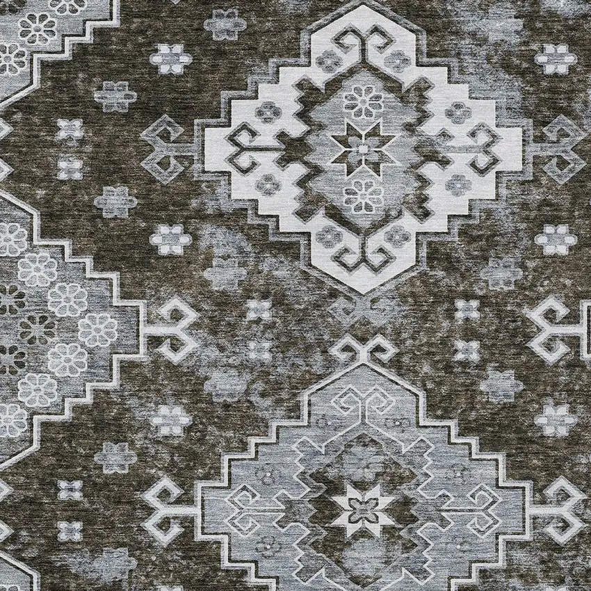 Brown And Gray Medallion Washable Indoor Outdoor Area Rug Photo 7
