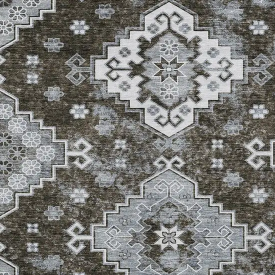 Brown And Gray Medallion Washable Indoor Outdoor Area Rug Photo 7