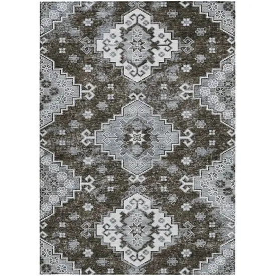 Brown And Gray Medallion Washable Indoor Outdoor Area Rug Photo 7