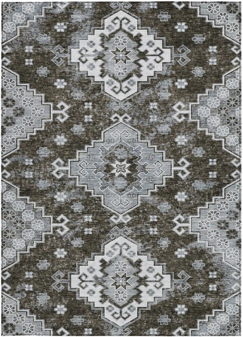 Brown And Gray Medallion Washable Indoor Outdoor Area Rug Photo 7