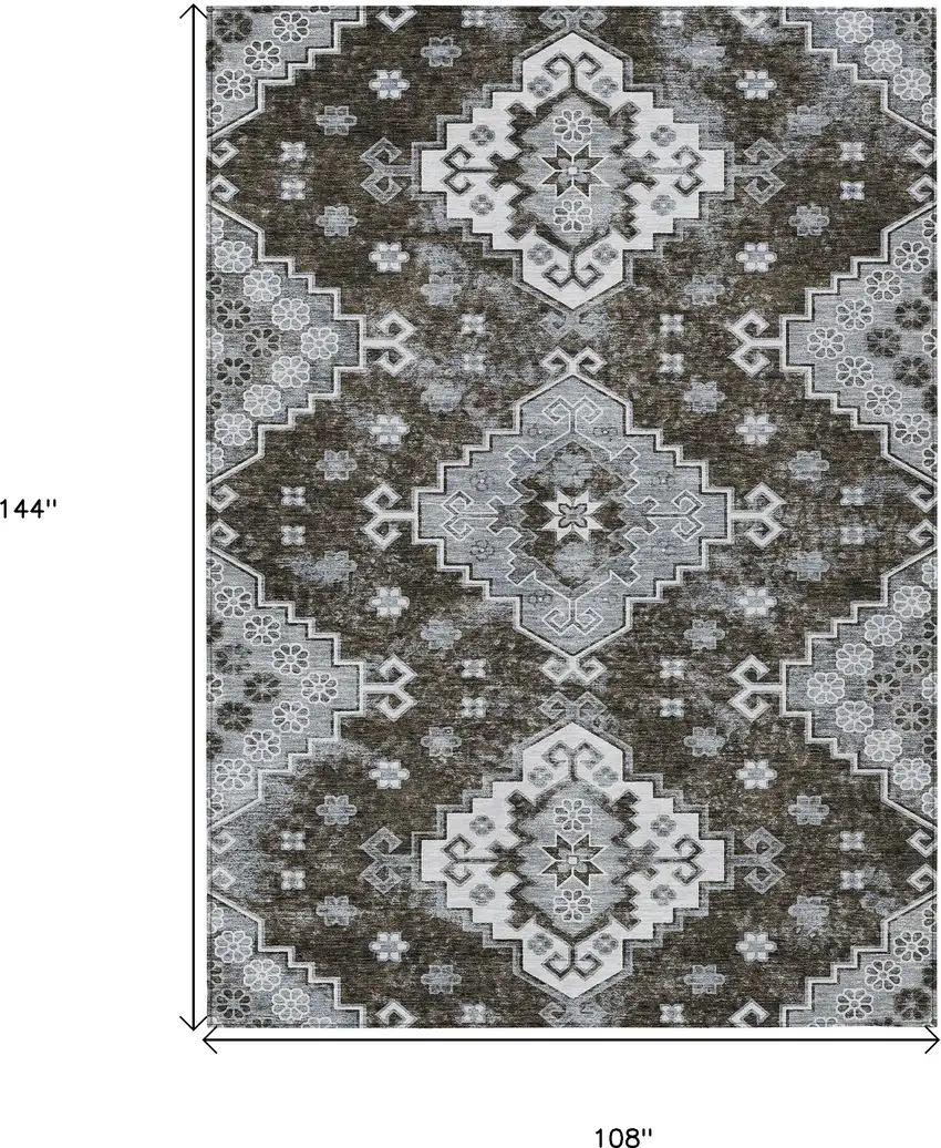 Brown And Gray Medallion Washable Indoor Outdoor Area Rug Photo 3