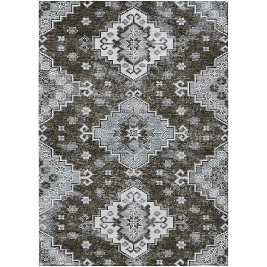 Brown And Gray Medallion Washable Indoor Outdoor Area Rug Photo 2