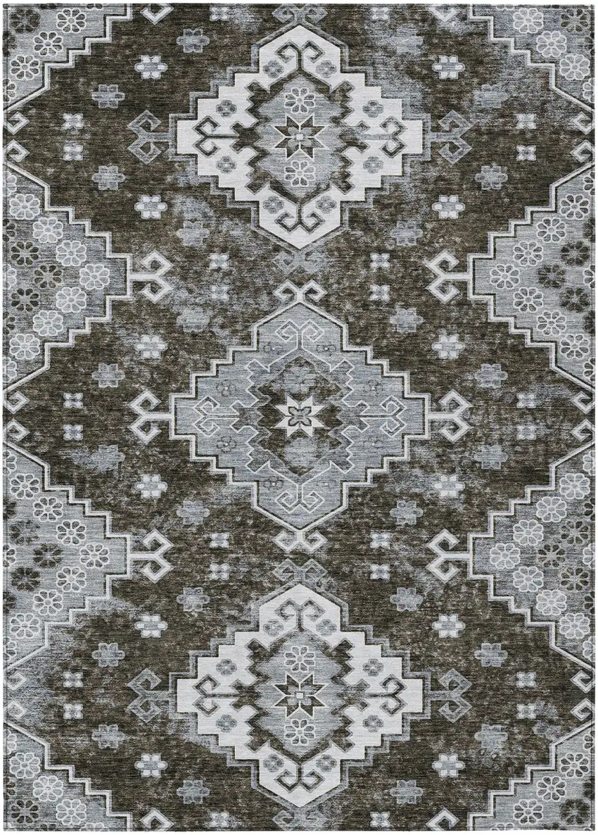 Brown And Gray Medallion Washable Indoor Outdoor Area Rug Photo 2