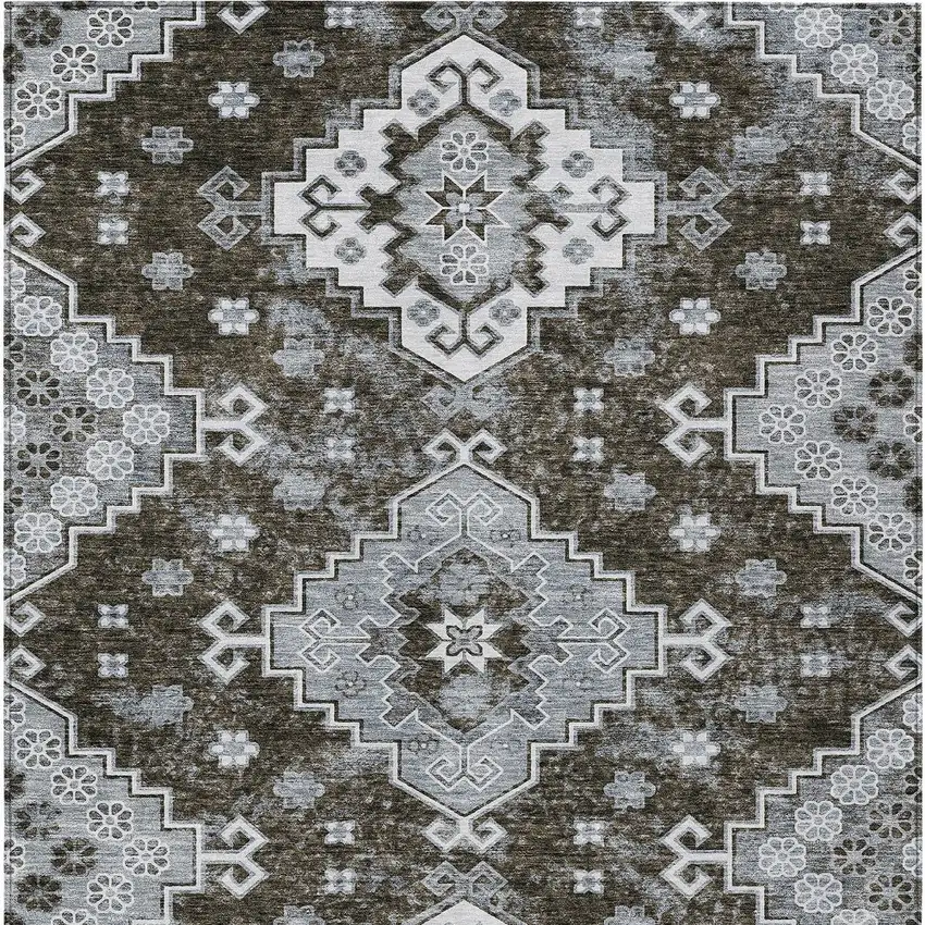Brown And Gray Medallion Washable Indoor Outdoor Area Rug Photo 8