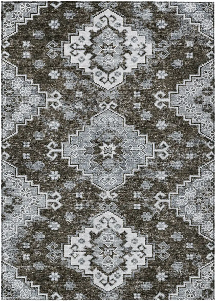 Brown And Gray Medallion Washable Indoor Outdoor Area Rug Photo 2
