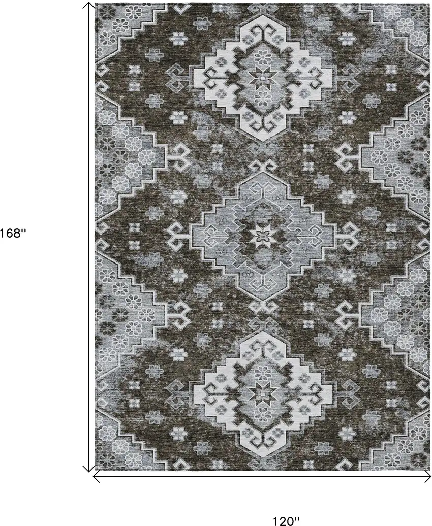 Brown And Gray Medallion Washable Indoor Outdoor Area Rug Photo 3