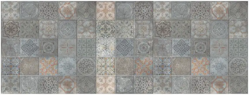 Brown And Gray Mosaic Tile Printed Vinyl Area Rug with UV Protection Photo 1