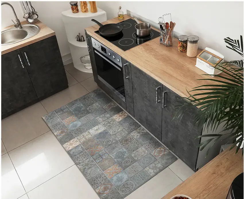 Brown And Gray Mosaic Tile Printed Vinyl Area Rug with UV Protection Photo 8