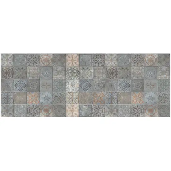 Brown And Gray Mosaic Tile Printed Vinyl Area Rug with UV Protection Photo 2
