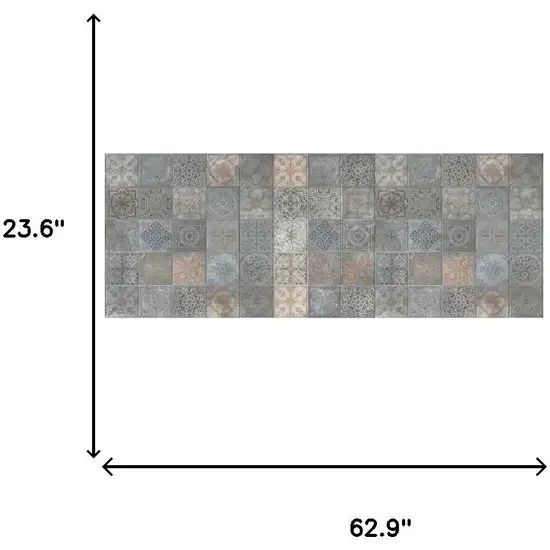 Brown And Gray Mosaic Tile Printed Vinyl Area Rug with UV Protection Photo 3