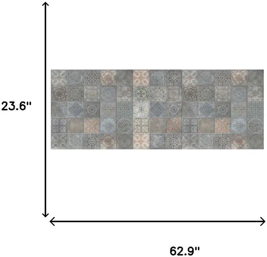 Brown And Gray Mosaic Tile Printed Vinyl Area Rug with UV Protection Photo 3