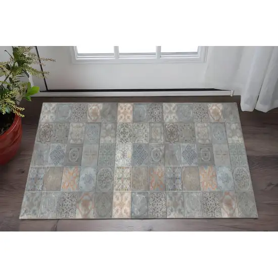 Brown And Gray Mosaic Tile Printed Vinyl Area Rug with UV Protection Photo 1
