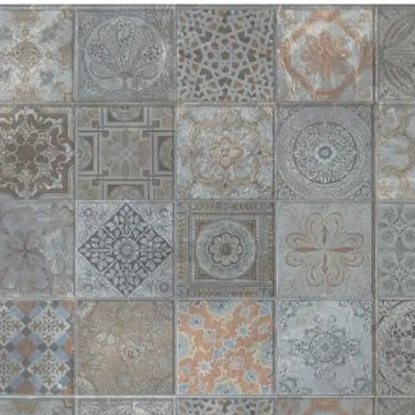 Brown And Gray Mosaic Tile Printed Vinyl Area Rug with UV Protection Photo 4