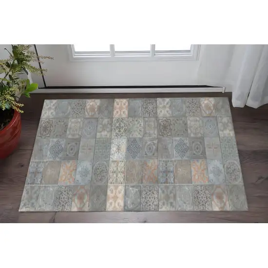 Brown And Gray Mosaic Tile Printed Vinyl Area Rug with UV Protection Photo 1