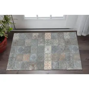 Photo of Brown And Gray Mosaic Tile Printed Vinyl Area Rug with UV Protection
