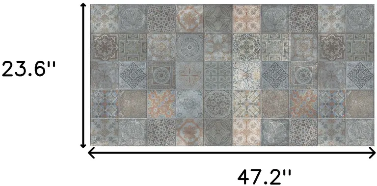 Brown And Gray Mosaic Tile Printed Vinyl Area Rug with UV Protection Photo 3
