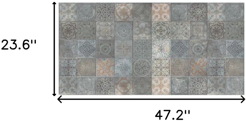 Brown And Gray Mosaic Tile Printed Vinyl Area Rug with UV Protection Photo 8