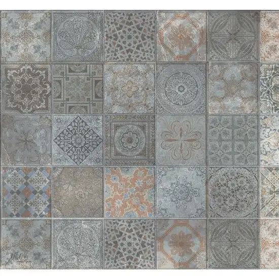 Brown And Gray Mosaic Tile Printed Vinyl Area Rug with UV Protection Photo 5