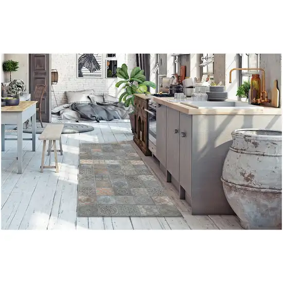 Brown And Gray Mosaic Tile Printed Vinyl Area Rug with UV Protection Photo 6