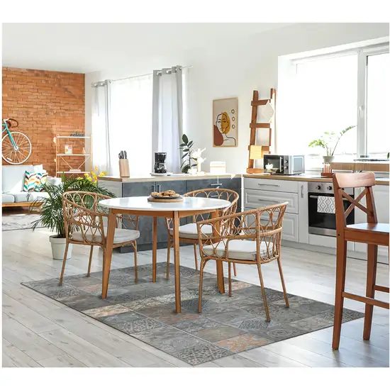 Brown And Gray Mosaic Tile Printed Vinyl Area Rug with UV Protection Photo 8