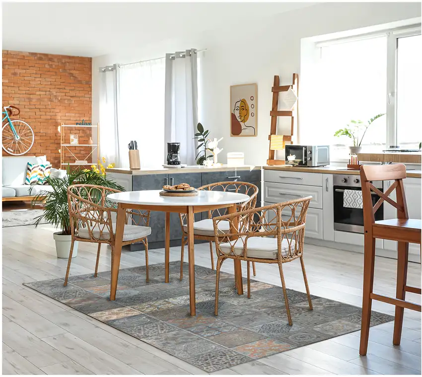 Brown And Gray Mosaic Tile Printed Vinyl Area Rug with UV Protection Photo 8