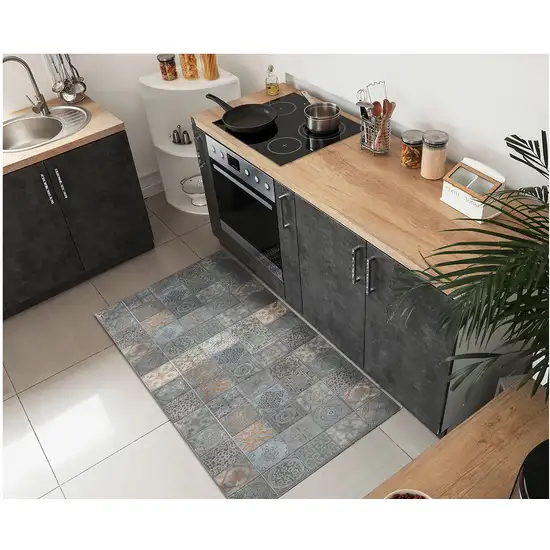 Brown And Gray Mosaic Tile Printed Vinyl Area Rug with UV Protection Photo 7