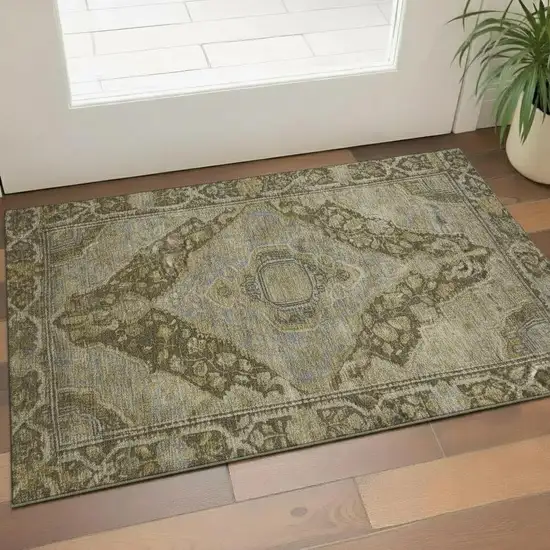 Brown And Gray Oriental Washable Area Rug With UV Protection Photo 2