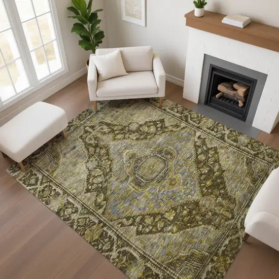 Brown And Gray Oriental Washable Area Rug With UV Protection Photo 4