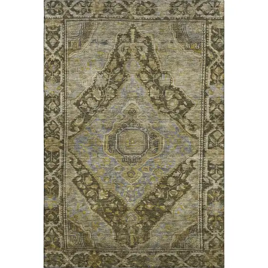 Brown And Gray Oriental Washable Area Rug With UV Protection Photo 1
