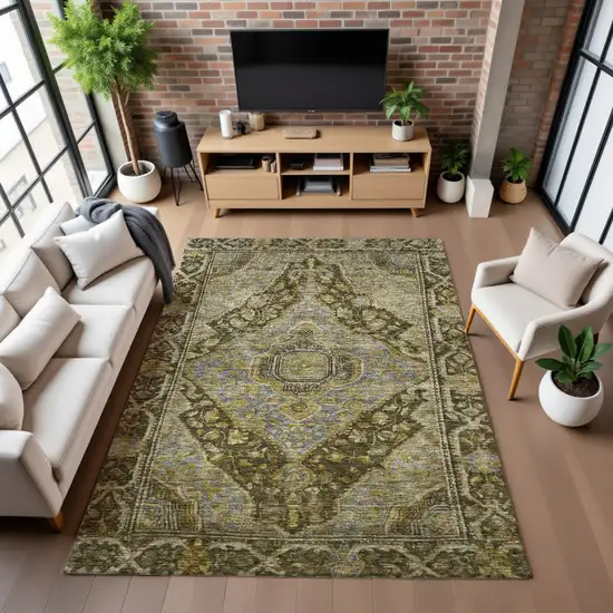 Brown And Gray Oriental Washable Area Rug With UV Protection Photo 4