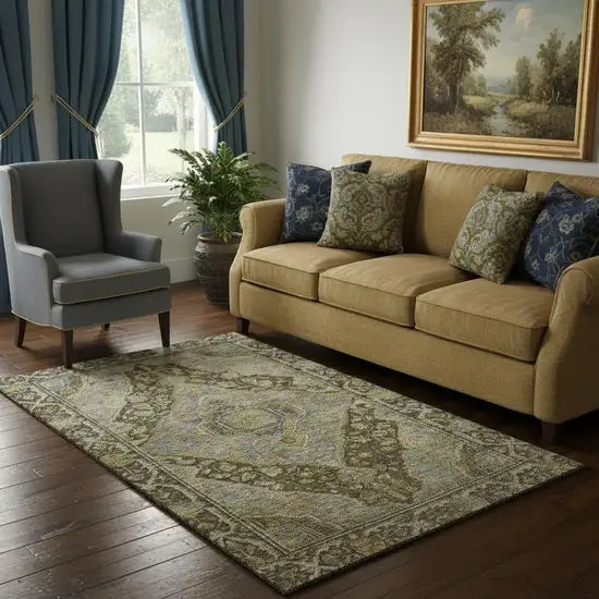 Brown And Gray Oriental Washable Area Rug With UV Protection Photo 2