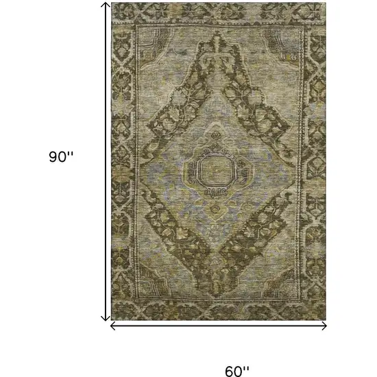 Brown And Gray Oriental Washable Area Rug With UV Protection Photo 9