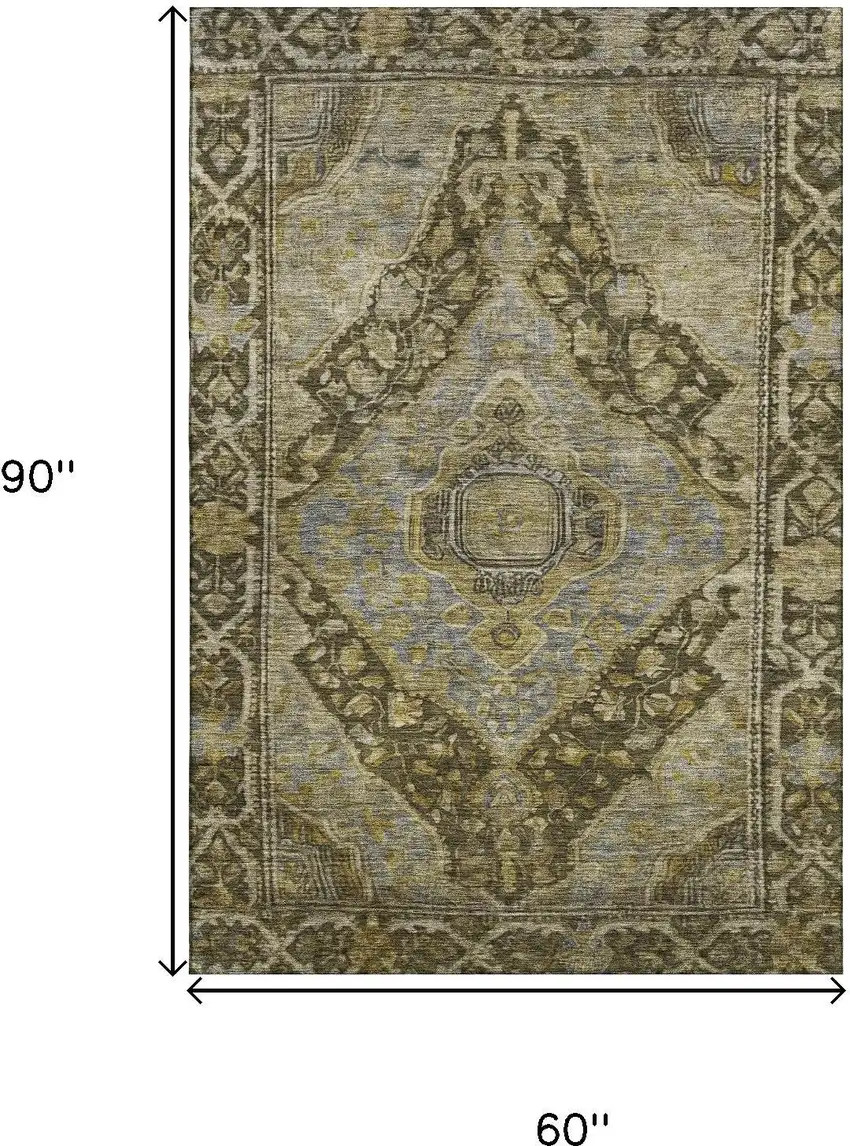Brown And Gray Oriental Washable Area Rug With UV Protection Photo 9