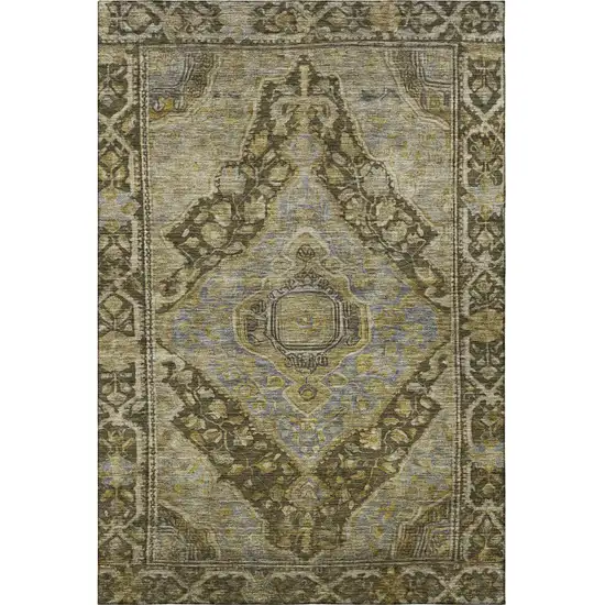 Brown And Gray Oriental Washable Area Rug With UV Protection Photo 2