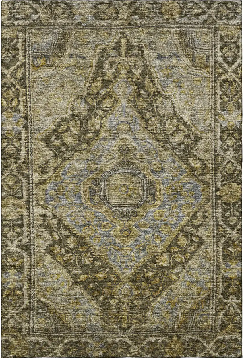 Brown And Gray Oriental Washable Area Rug With UV Protection Photo 2