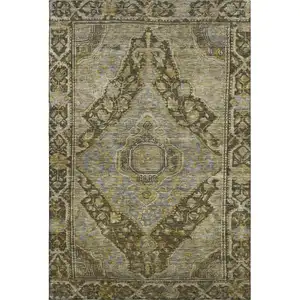 Photo of Brown And Gray Oriental Washable Area Rug With UV Protection