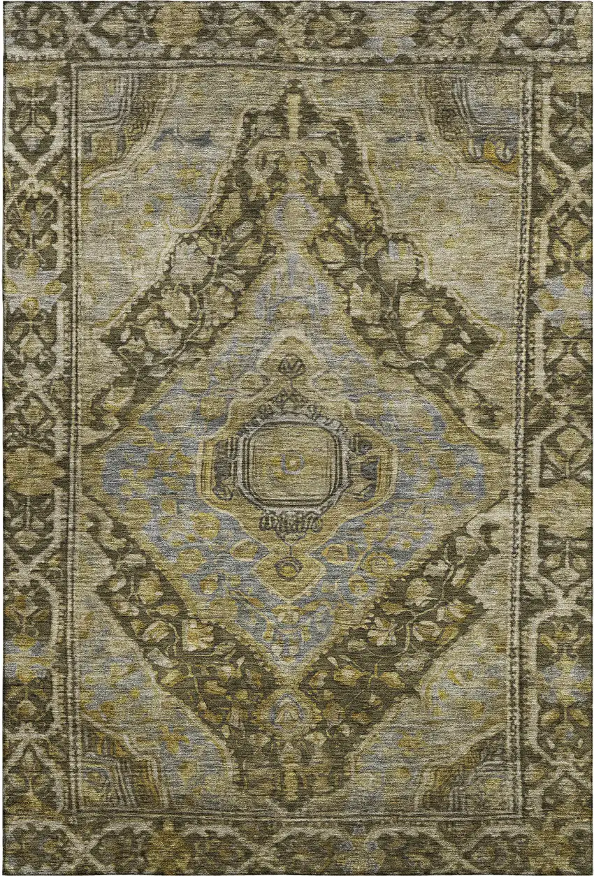 Brown And Gray Oriental Washable Area Rug With UV Protection Photo 1