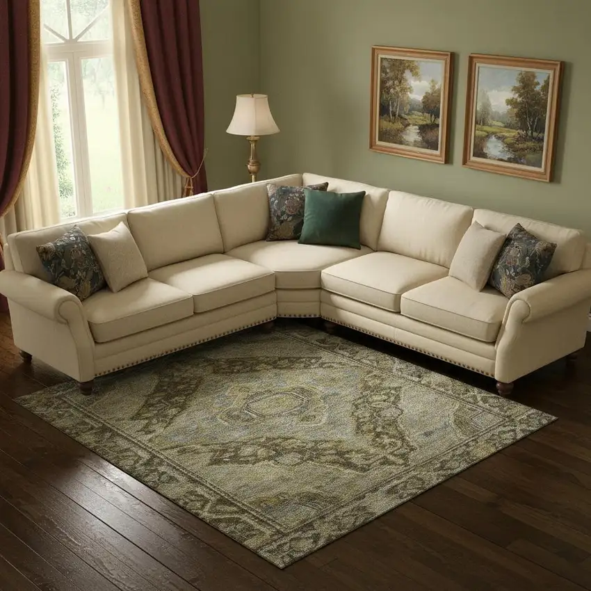 Brown And Gray Oriental Washable Area Rug With UV Protection Photo 2