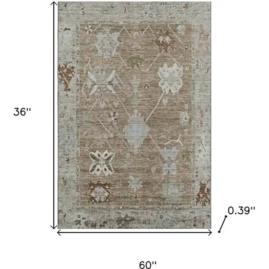 Brown And Gray Oriental Washable Area Rug With UV Protection Photo 9